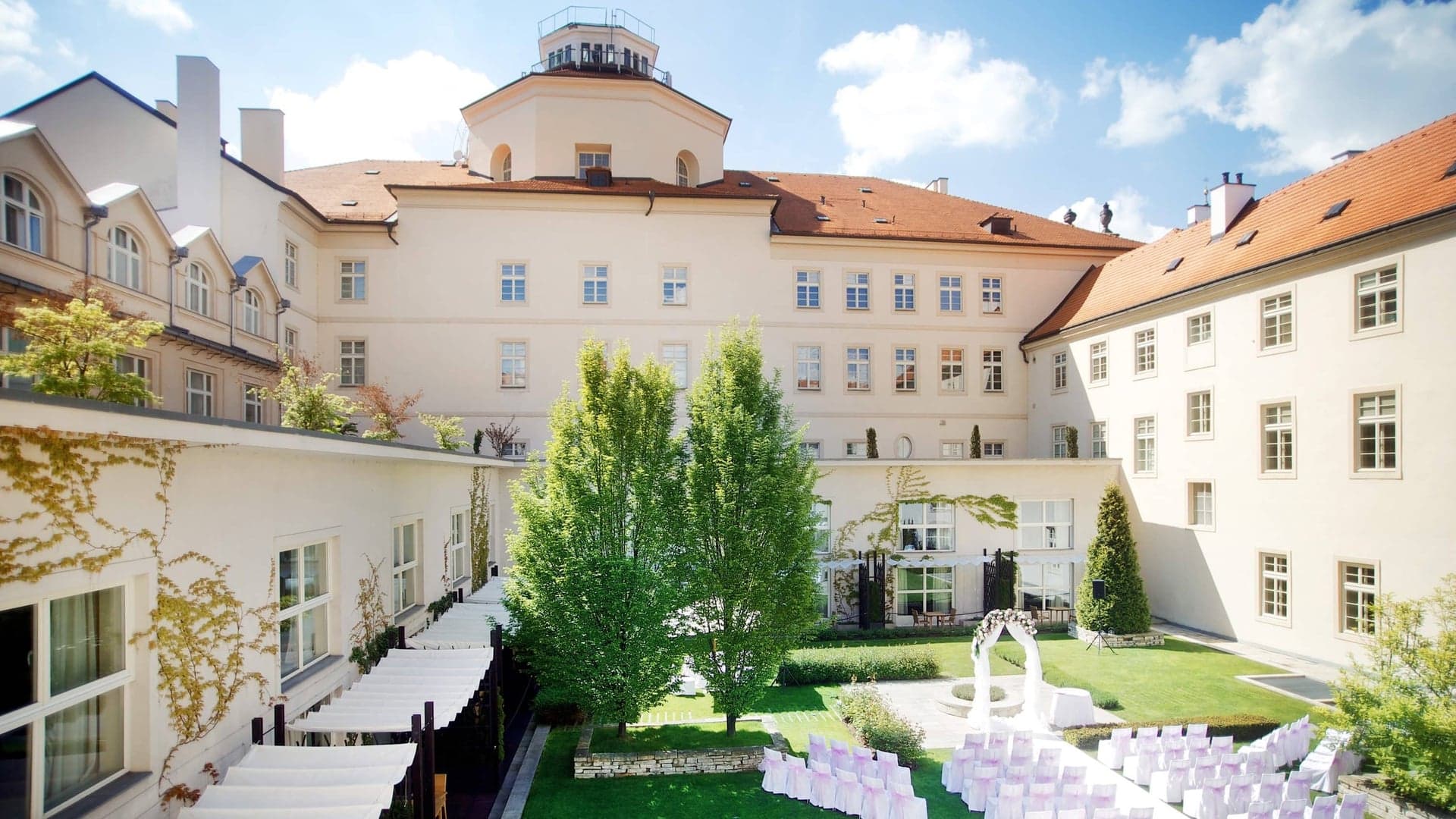 garden area in the middle of The Mandarin Oriental Prague 