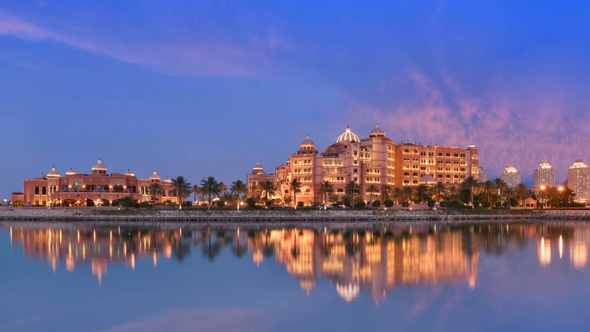 Outside view of The Marsa Malaz Kempinski, the Pearl - Doha hotel, Large near the water.