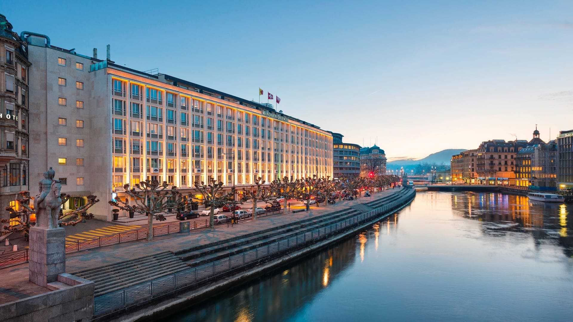 View from the water of The Mandarin Oriental Geneva