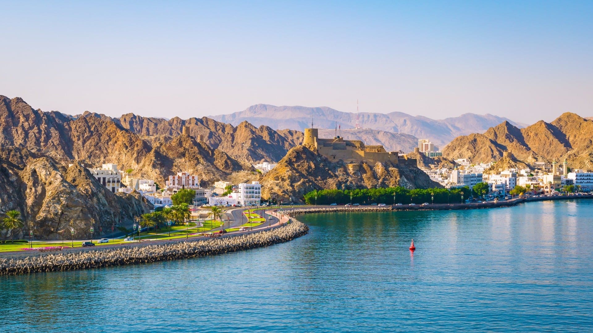 Old muscat on the coast seen from the sea