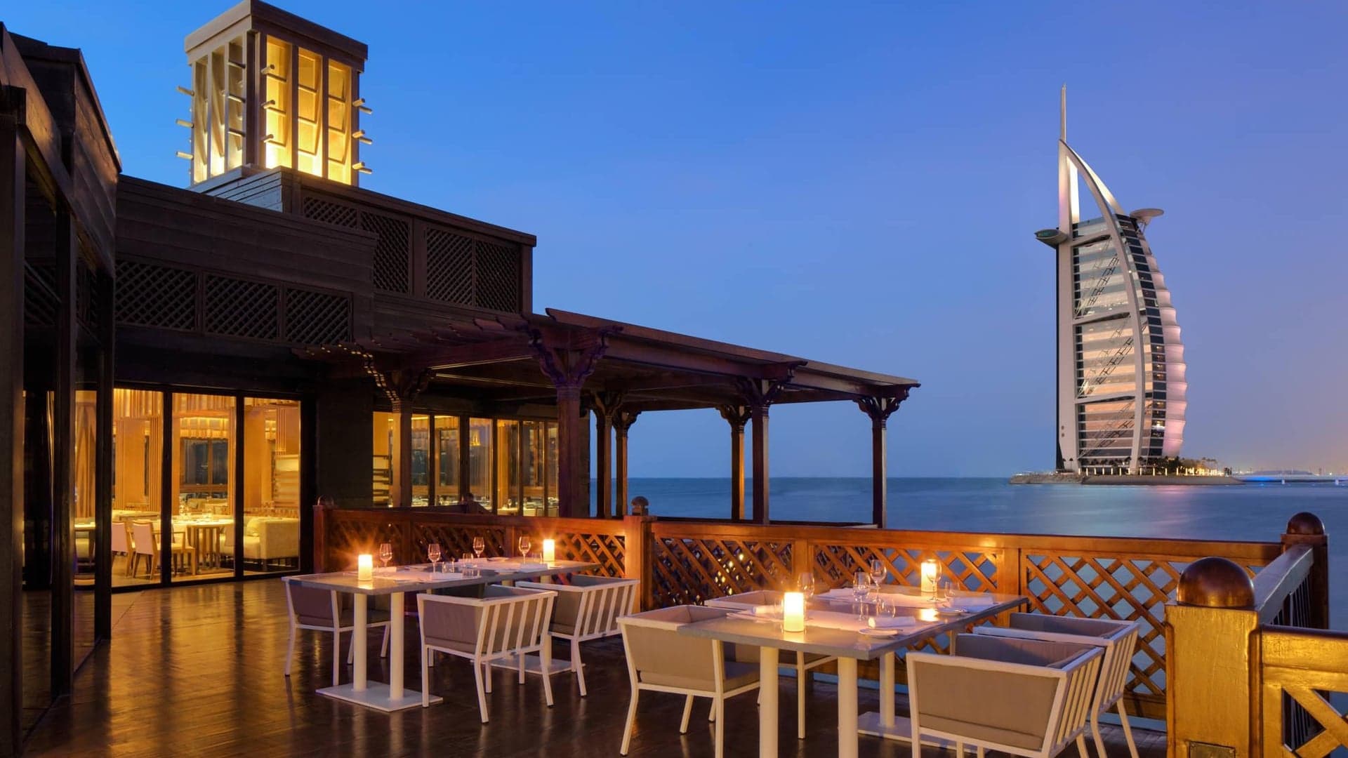 tables on the balcony of cafe 