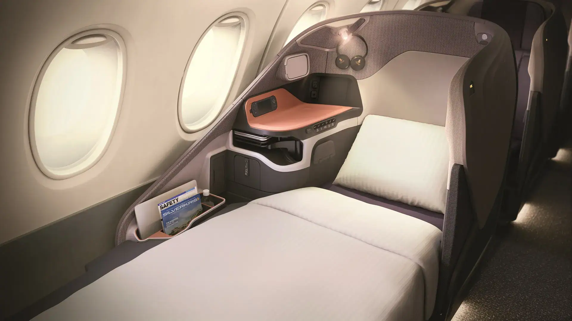 Singapore Airlines' lie flat bed in business class