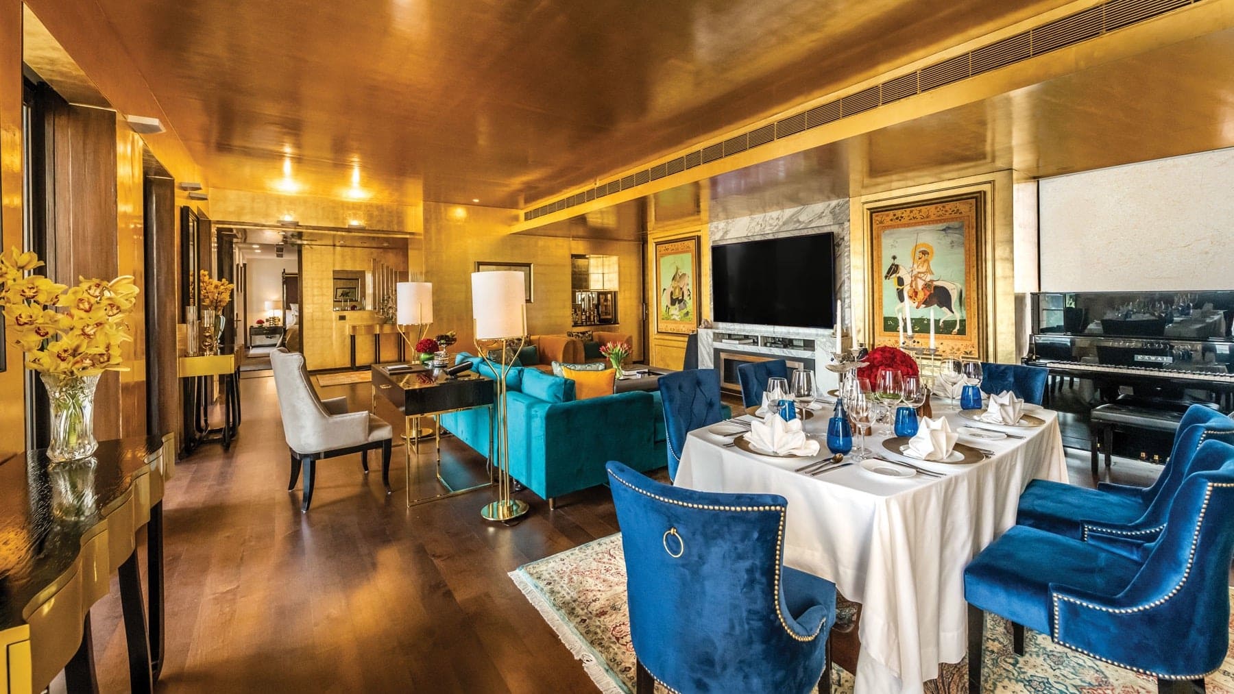 Suite at The Lodhi with luxerious interior and flatscreen tv