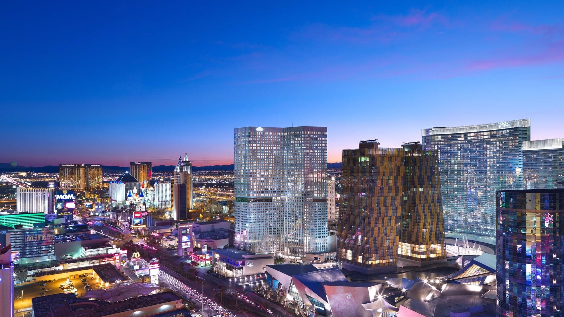 The Las Vegas City with buildings, advertisement and bright lightning everywhere
